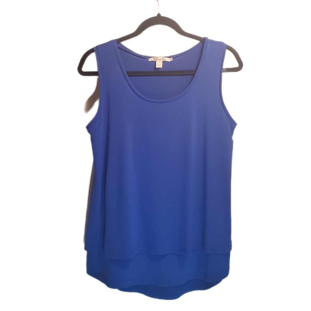 Aryeh Sleeveless Layered Royal Blue A-Line Top Beautiful Split Back 7% Spandex M